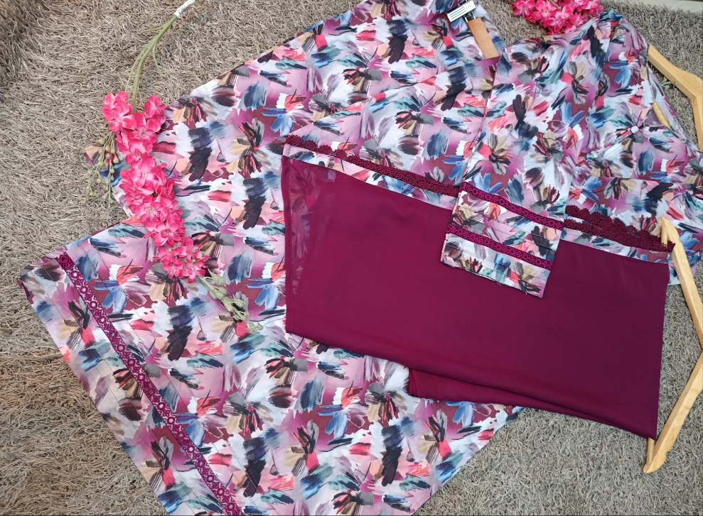 3 Pieces Lawn Floral Dress