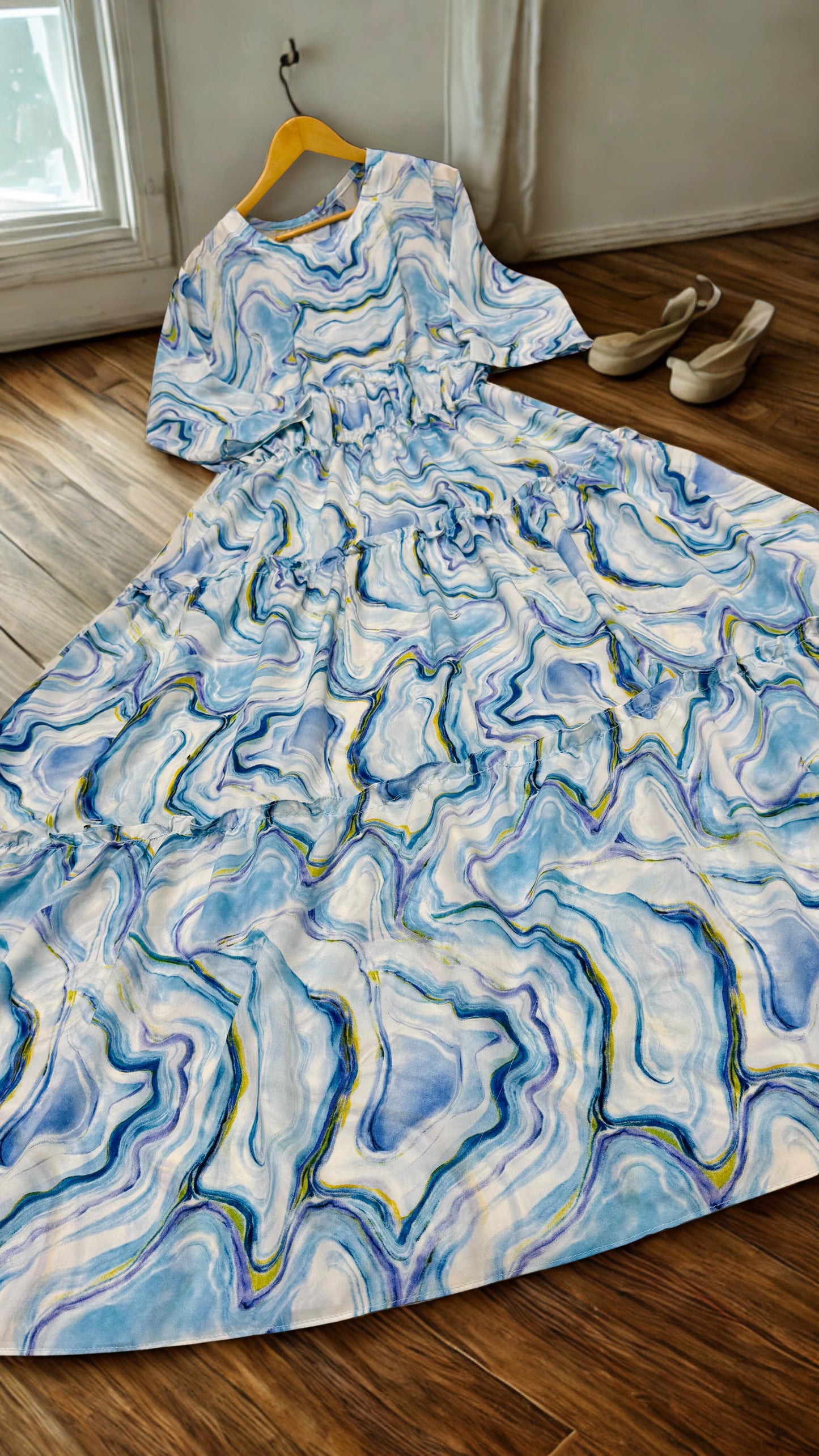 Ocean Mist Marble Flare Maxi Dress