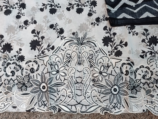 Noir Blossom – 3-Piece Monochrome Embroidered Lawn Suit