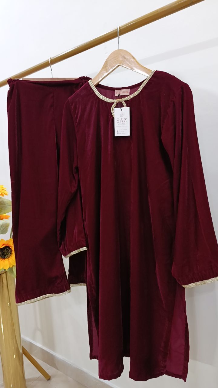 Maroon Velvet 2 Piece Suit