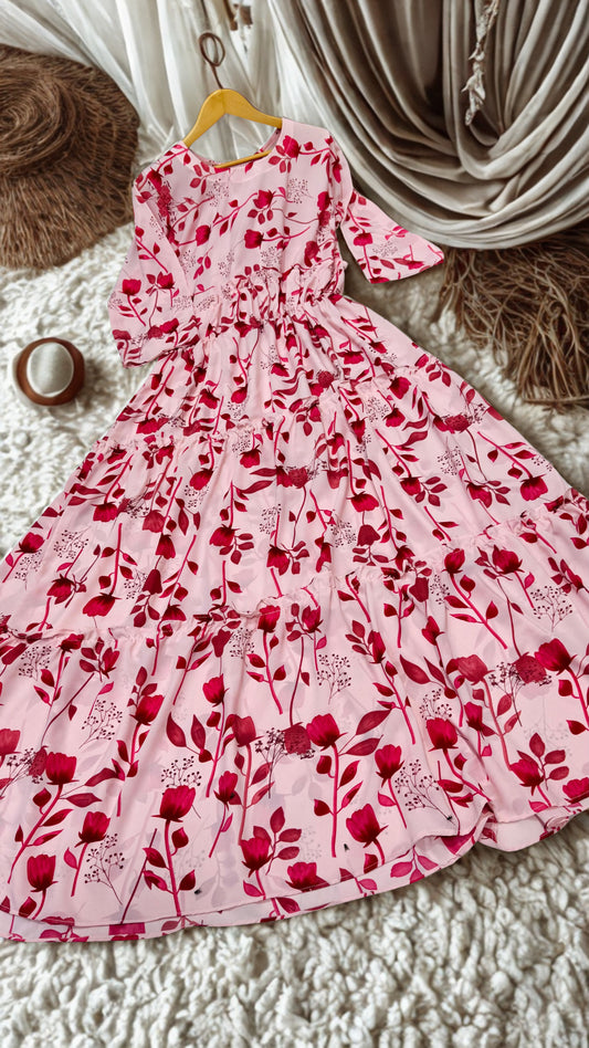 Blossom Blush | 5-Layer Floral Grip Georgette Maxi