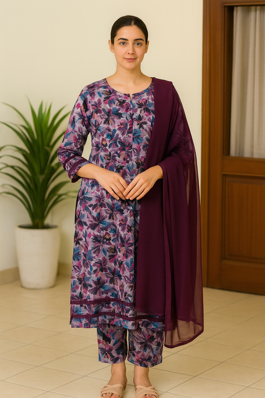 3 Pieces Lawn Floral Dress