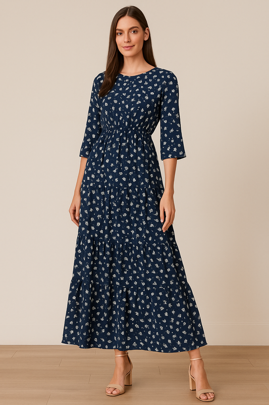 Midnight Blooms Flared Maxi Dress
