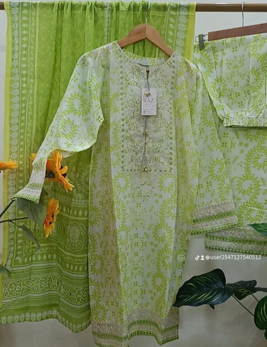 Lime 3 Piece Luxury Lawn Suit