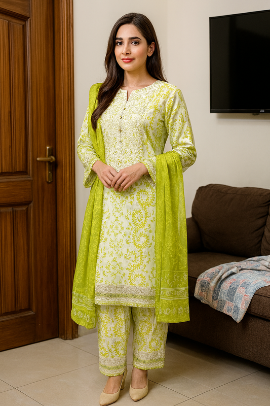 Lime 3 Piece Luxury Lawn Suit
