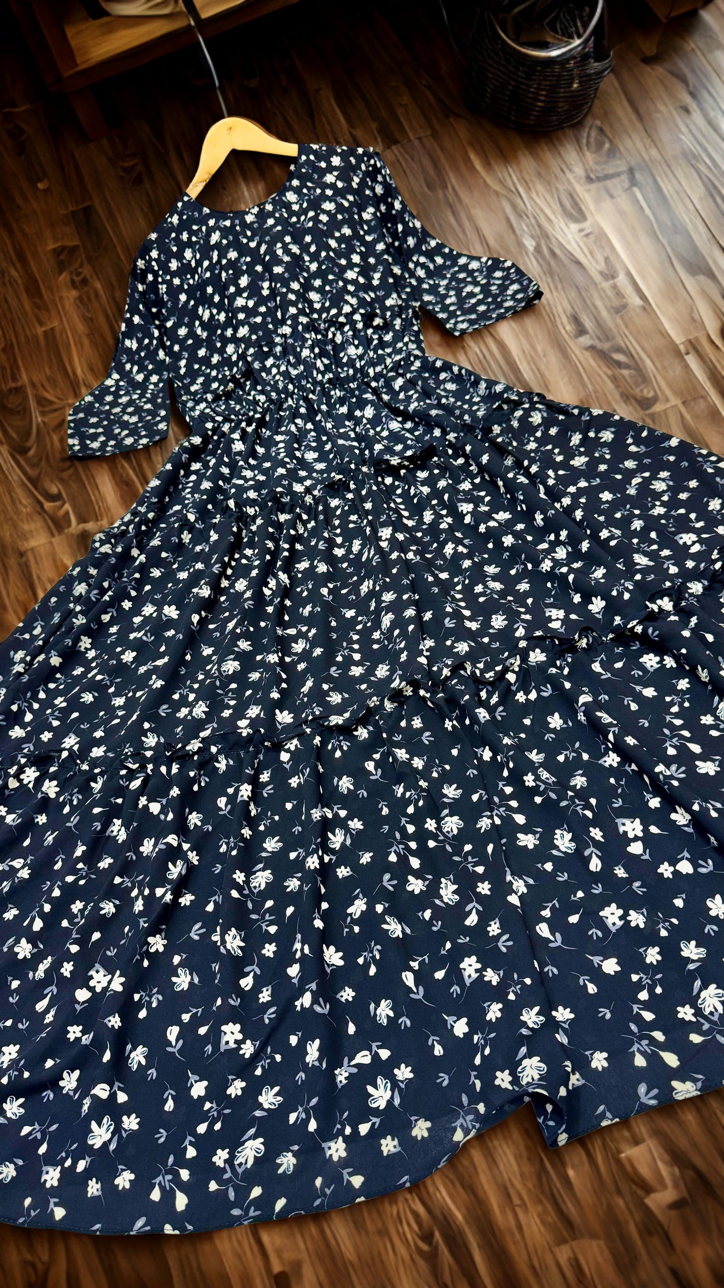 Midnight Blooms Flared Maxi Dress