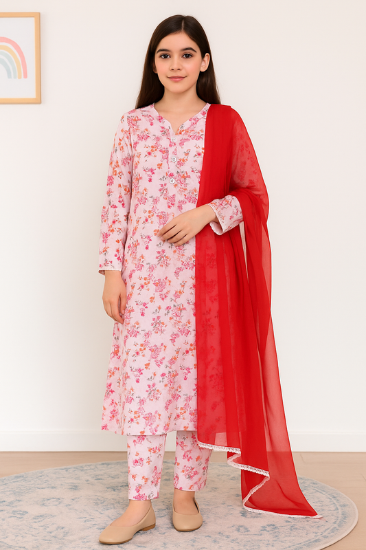 Blossom Breeze- 3 Piece printed Lawn Suit with Chiffon Dupatta